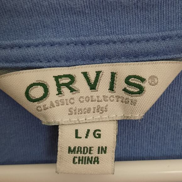 Orvis Shirt L Blue Pullover Split Neck Classic Collection Cotton Knit Relaxed - Picture 3 of 6